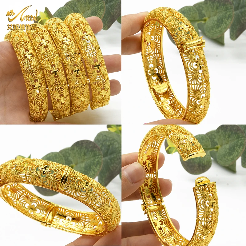 24K Gold Color Bracelets For Women Luxury Jewelry Designers Indian Bangles African Arabic Wedding Bridal