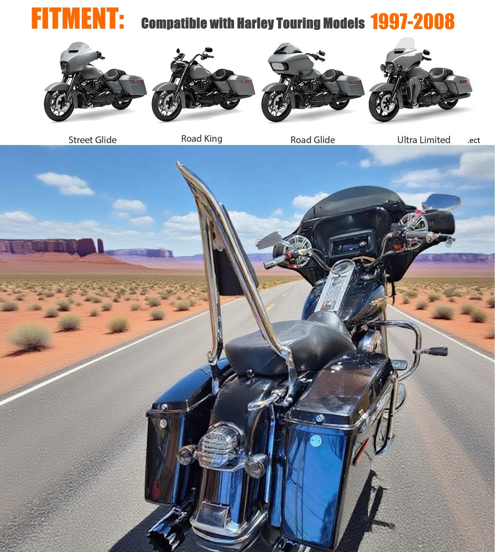Fit For CVO Road Glide Street Touring Road King 1997-2008 22" Backrest - View #9