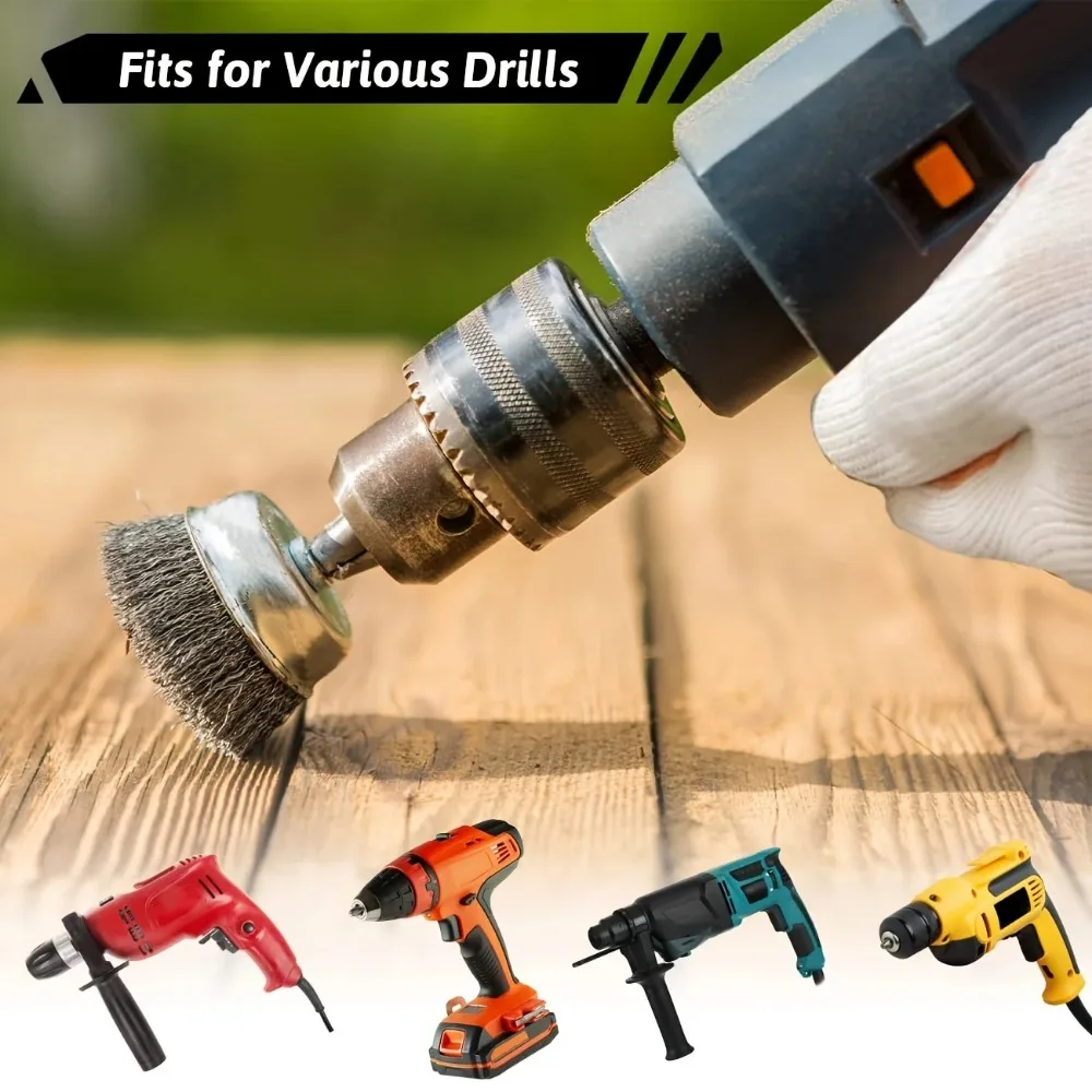 6.35mm Wire Brush Wheel Cup Brush Set Wire Brush for Drill Hex Shank Coarse Carbon Steel Crimped Wire Wheel 전동드릴 청소솔 2