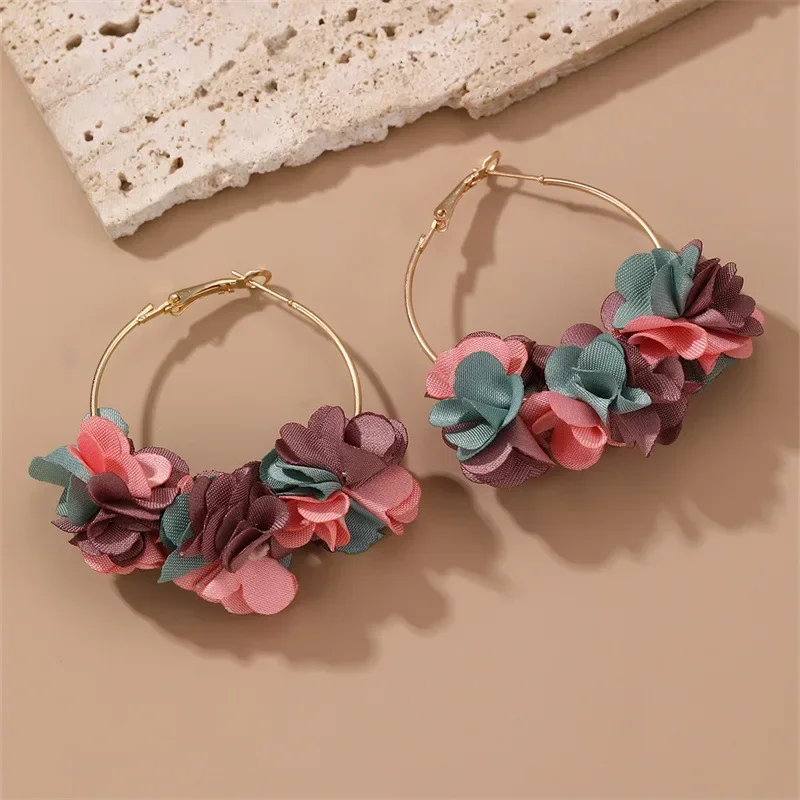 Dervivea Grandes Boucles D'oreilles Créoles Bohème En Tissu Avec