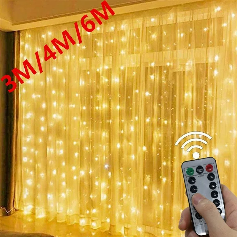 

New Year LED Garland Curtain Lights Remote Control 8 Modes USB Fairy Lights String Wedding Christmas Decor for Home Bedroom Lamp