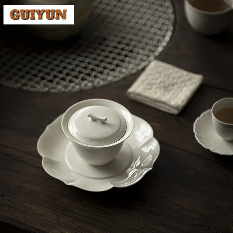 120ml Plant Ash Cover Bowl Zen Three Legged Tea Tureen Boutique Ceramic Gaiwan Handmade Tea Brewing Cafes Gift Teaware Crafts