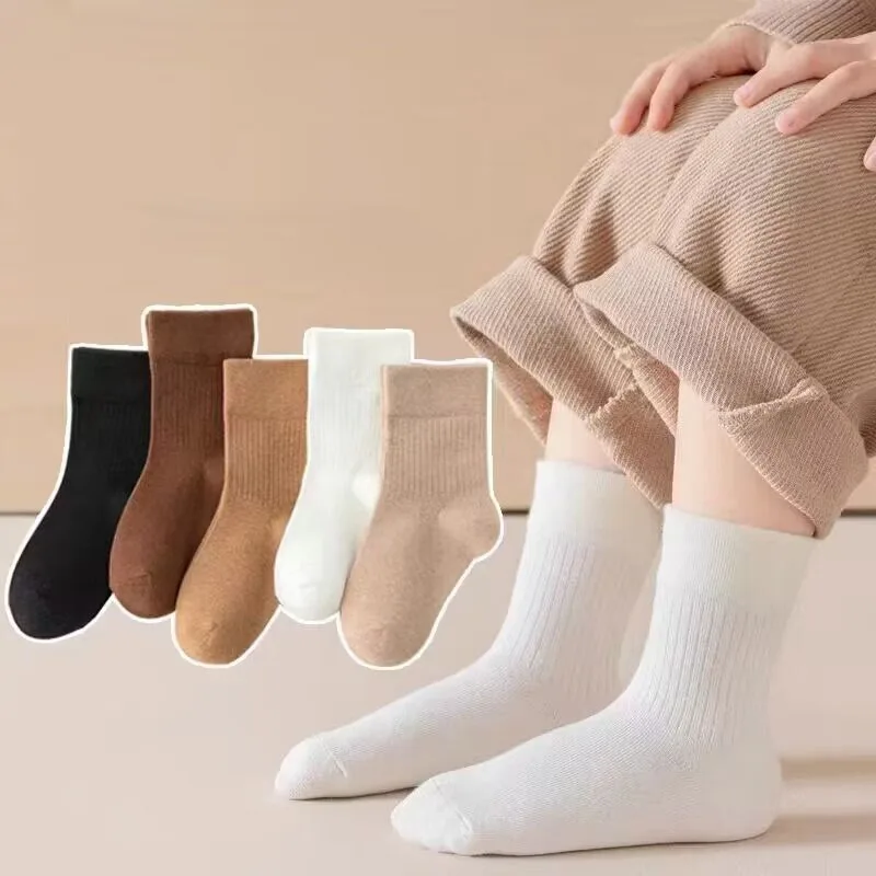 New 5 Pairs Kids Boys Socks Tennis Series Children Sport School Students Socks Spring Autumn Soft Cotton Toddler Mid Tube Sock 5