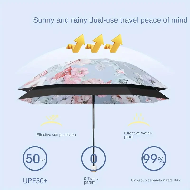 Double Layer Folding Umbrella Flower Printed UPF50+ Sun Rain Umbrella UV Protection Vinyl coating Parasol Sun Shade folding umbrella mini sun umbrella sun umbrella