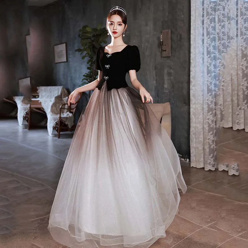

New Gradient Black Dress Fairy Temperament Slim Waist Elegant Skirt Stunning Dress Can Usually Wear Banquet Evening Dress
