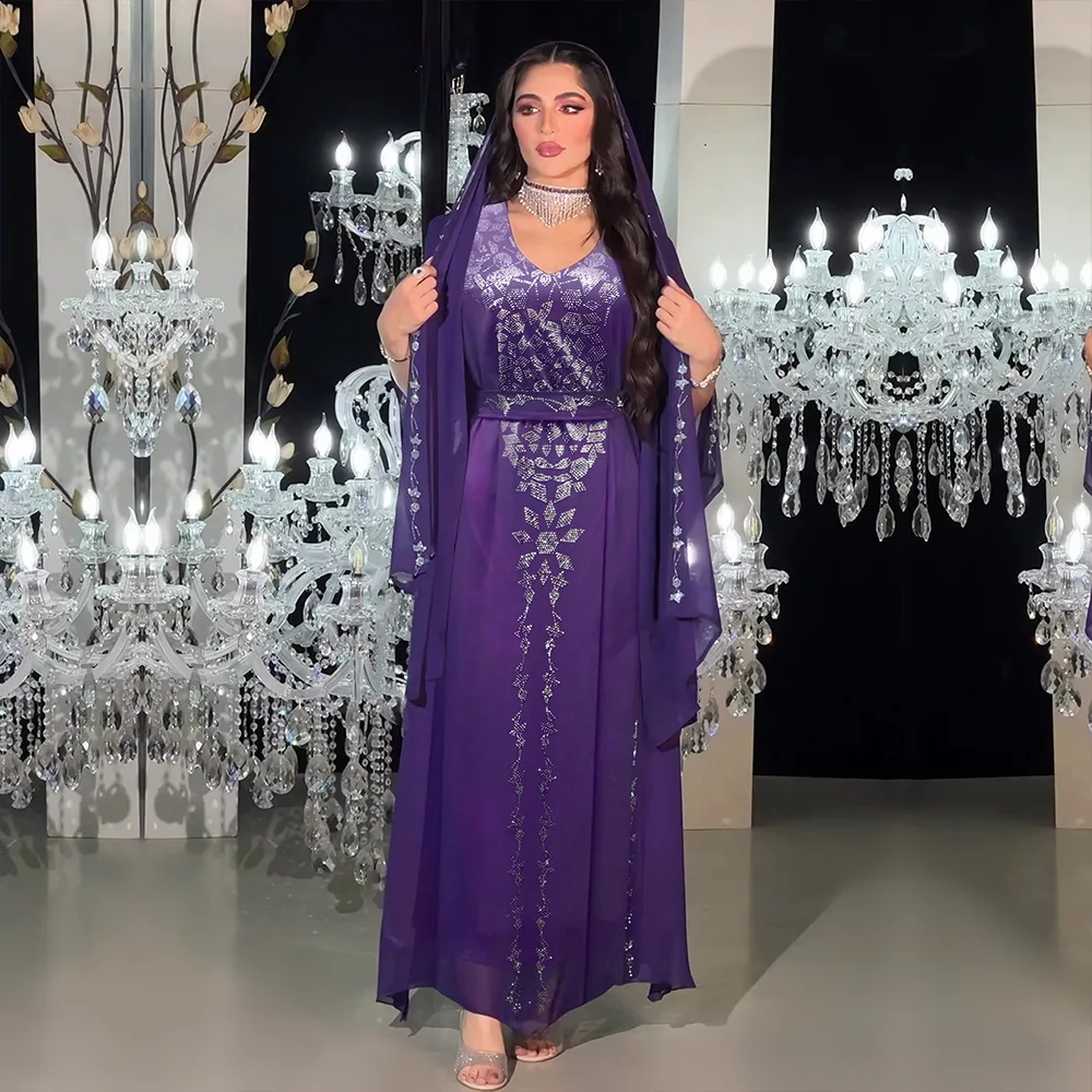 Abaya For Women Apparel Dubai Arab Dinner Gown Diamond Robe Dress Islam Muslim Abaya with Headscarf Wedding Aabay Clothing