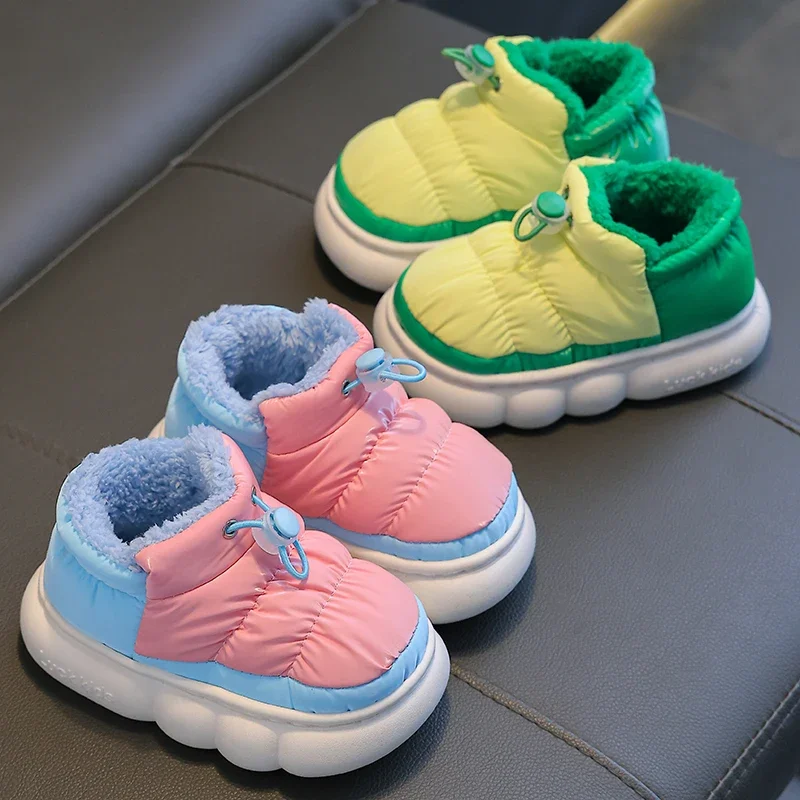 kids slippers plush slippers cotton slippers Winter Waterproof Cotton Slippers Children's Cartoon Non-slip Soft Sole Kids Boys Girls Heel Wrap Warm Plush High Home Shoes