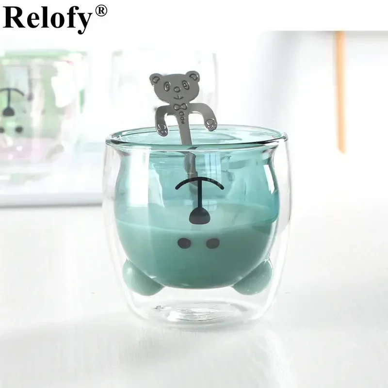 250ml Double Wall Glass Coffee Cup Cute Animal Beer Mug Wine Glass Mug Lovers Family Milk Juice Water for Drinking Drinkware