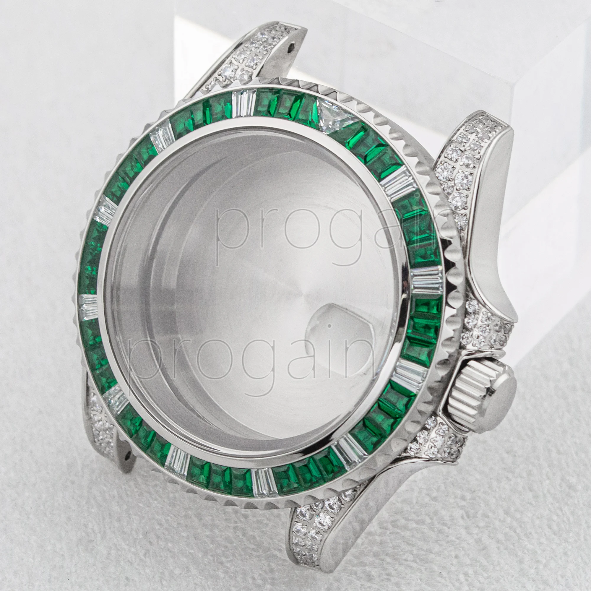 Luxury 40MM Full Diamond Stainless Steel Watch Case with Sapphire Crystal Glass