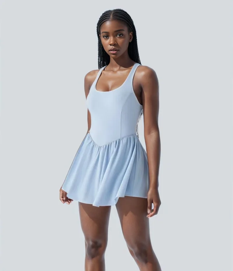 Sean Tsing Tennis Dress Golf Wear Women Sexy Sleeveless with Chest Pad Safety Short Sports Yoga Training Volleyball Badminton