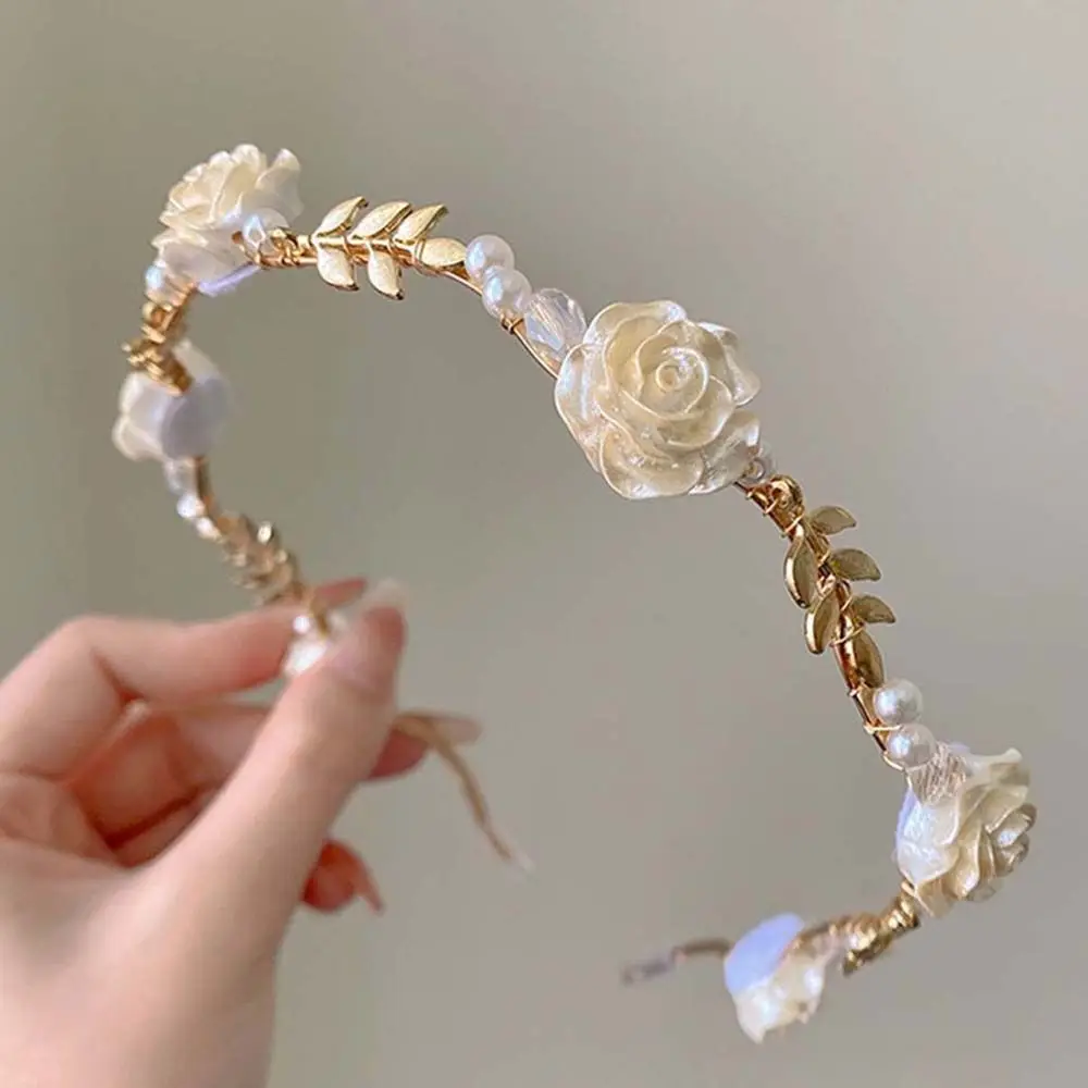 

Girls Headwear Hair Accessories Party Wedding Jewelry Pearl Beads Hairband Women Headband Korean Style Gold Rose Hair Hoop