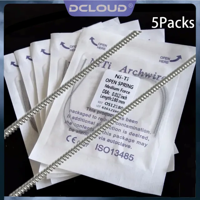 10Pcs/5Packs Dental Orthodontic NiTi Open Spring Elastic Open Coil Springs Medium Force Archwires 0.008/0.010/0.012/0.014*180mm