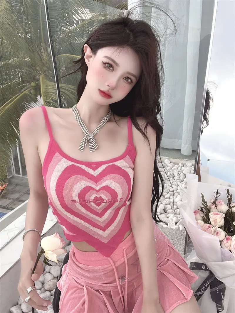Top corto de punto con forma de corazón para mujer, camiseta sin mangas, camiseta sexy, top de tubo a la moda