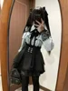 Lapel Neck Off Shoulder Long Sleeve Shirts Women+ Y2k High Waist Ruched Lace Skirts 2025 Early Autumn New Two Piece Sets 5