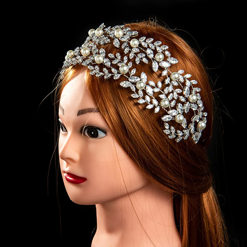 Wedding Hair Accessories Bridal Headband Diadems Crystal CZ Pearl Elegant Bride Tiaras And Crowns Birthday Party Women Headpiece - 3