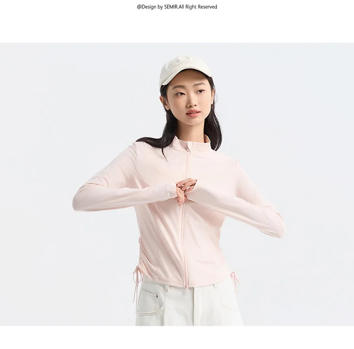 Chaqueta de protección solar de hilo original para mujer, ajustada, de verano, con sensación fresca, corta y fina, de seda helada.