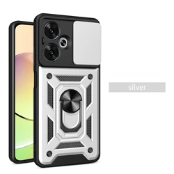 Enhanced Magnetic Ring Case with Slide Camera Protector and Stand - Shockproof Cell Phone Cover - Redmi 9A (Silver)