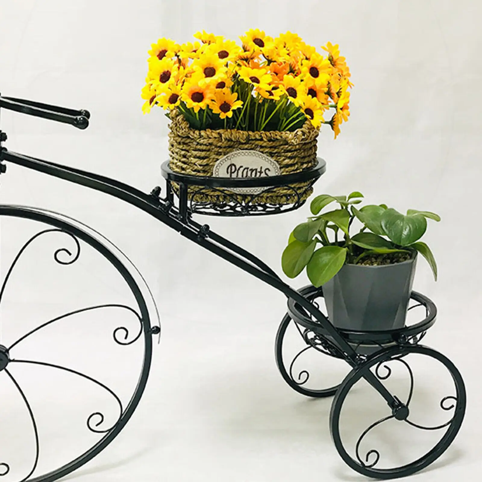 3 Tier Indoor Bike Plant Stand Bicycle Planter Black Flower Pot Holder Iron Tricycle Shaped Storage Display Shelf