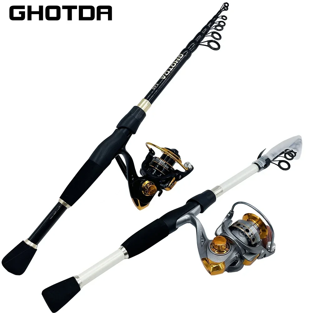 GHOTDA Ultra-light Telescopic Lure Rod 1.6-2.4 M with 5.2:1 High Speed Spinning Metal Fishing Reel 1000-4000 Series Group fishing rod and reel combo