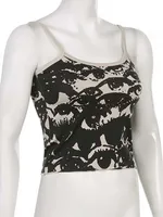 T-shirt gothique Y2K Streetwear Harajuku à bretelles blanches pour femmes, haut court à manches courtes, esthétique avec Portrait imprimé 6