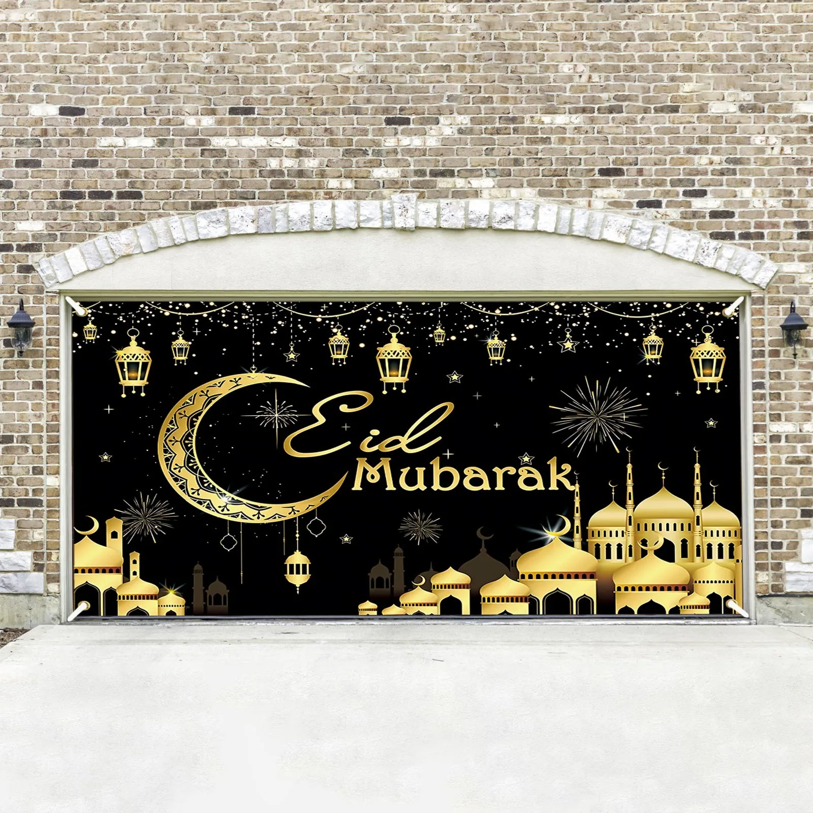 

EID Decoration 2024 Garage Door Banner Ramadan Door Cover Muslim Castle Mosque Background Banner Poster Party Supplies Backdrops