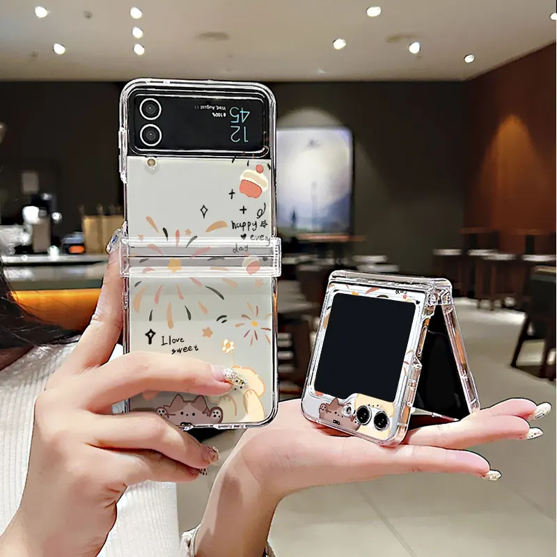 Transparent Folding Hard Phone Case with Bumper Cover for Samsung Galaxy Z Flip Series