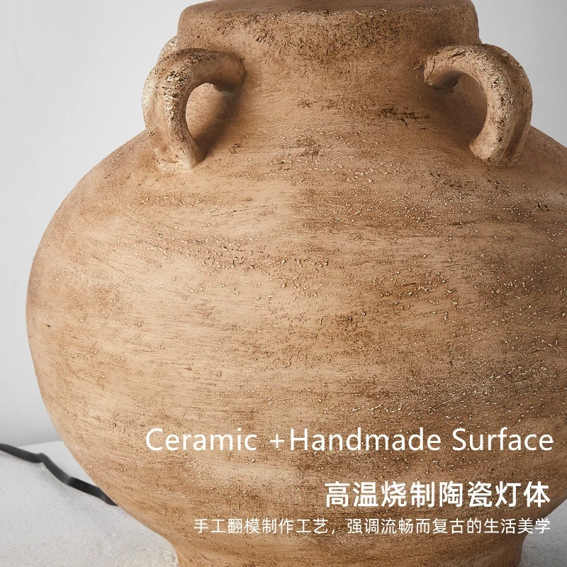 수제 세라믹 테이블 램프, 빈티지 와비 사비, 북유럽 디자이너, 원단 전등갓, 침대 옆 테이블 조명, GA27DG