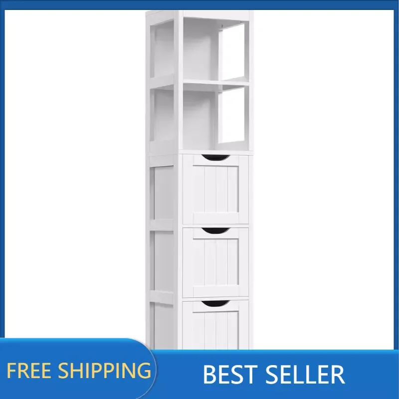 

Easyfashion Modern Bathroom Storage Cabinet, 12" L x 12" W x 56" H, White