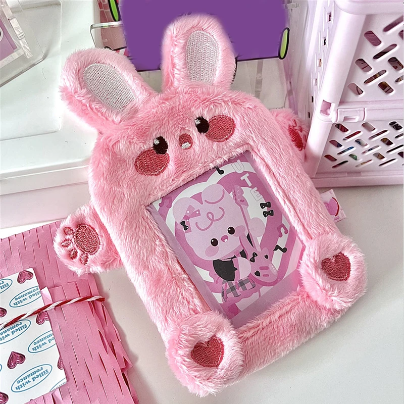 Cute Pink Rabbit Photocard Holder Korean Idol Photos Card Holder Keychain Kpop Photocard Holder ID Cards Cards protectors Sleeve