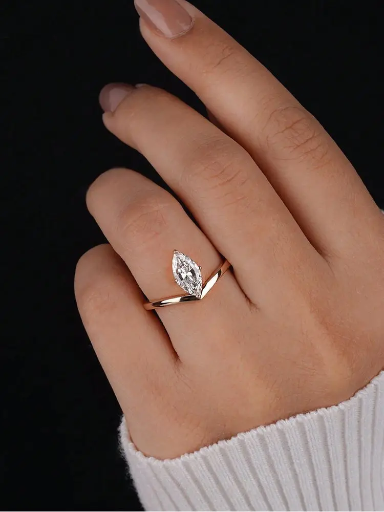 925 Sterling Silber Mode Goldene Marquise Serie Zirkon Ring Für Frauen, Verlobung, Hochzeit Einfache Hohe Qualität Edlen Schmuck – Detail 11
