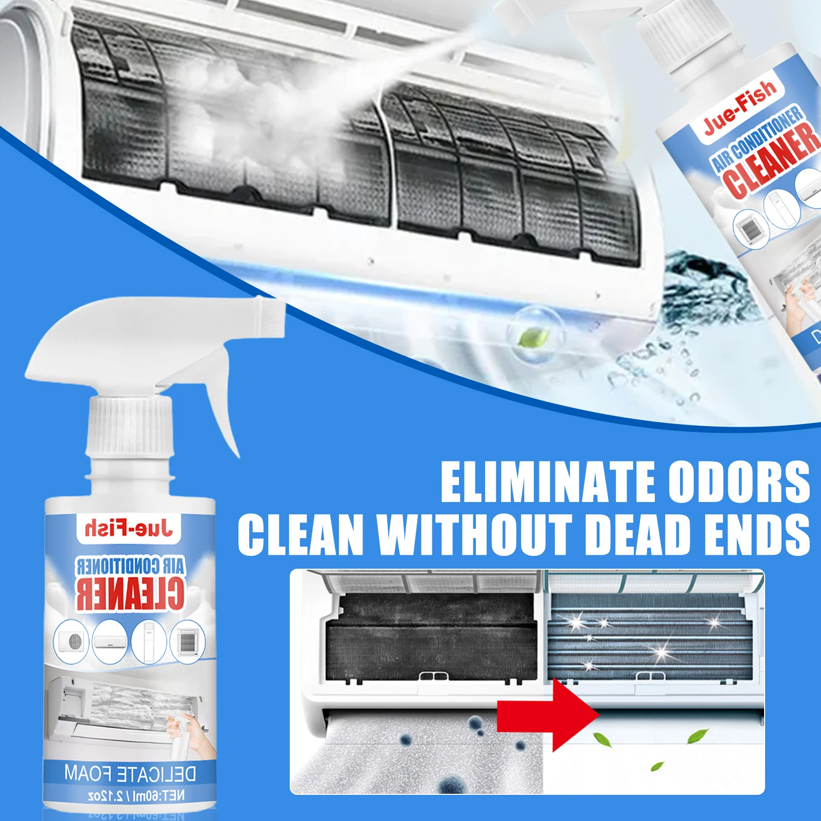 

60ml Air Conditioner Foam Cleaner Remove Odour Foam Cleaner Removal-free Remover Powerful Cleaning Bactericidal Fresh Foam
