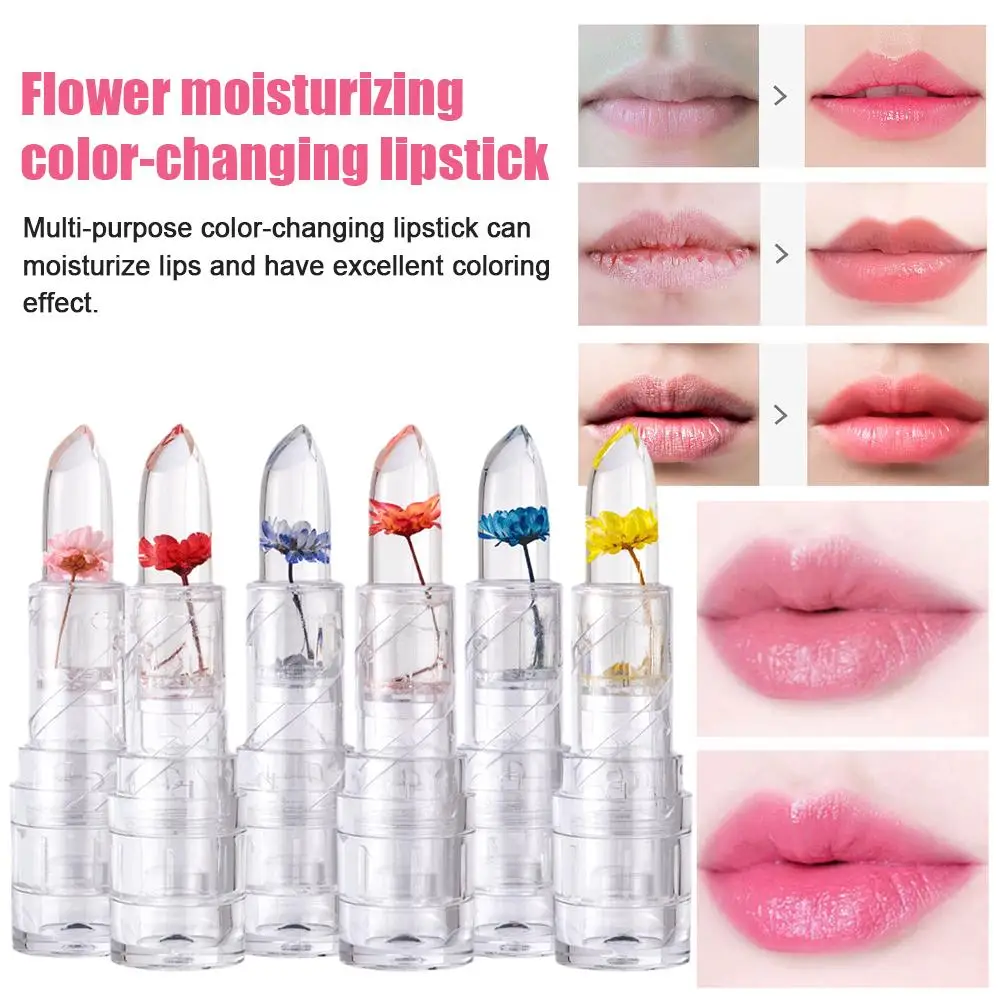 

Magic Jelly Flower Lipstick Temperature Change Lipstick Gloss Transparent Moisturizing Color-Changing Cup Lip Lipstick T8E9