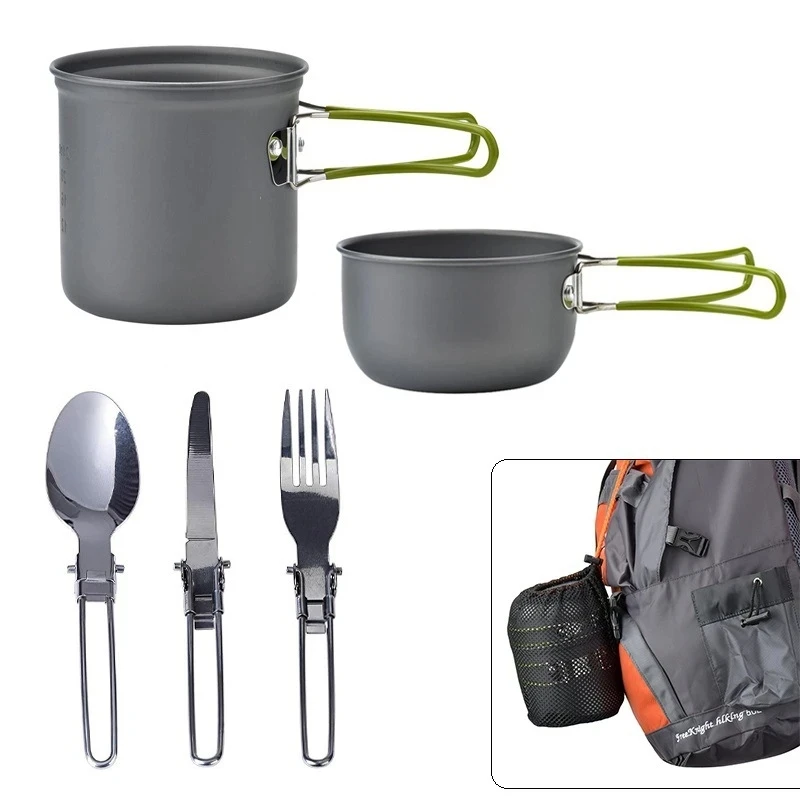 Portable Camping Cookware Set Outdoor Pot Gas Stove Set Foldable Spoon Fork Knife