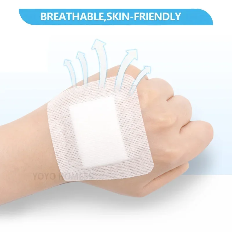 50pcs Breathable Edge Gauze Patch, Self-adhesive Wound Dressing, Anti-seepage Elastic Transparent Tape Patch, Blank Dressing