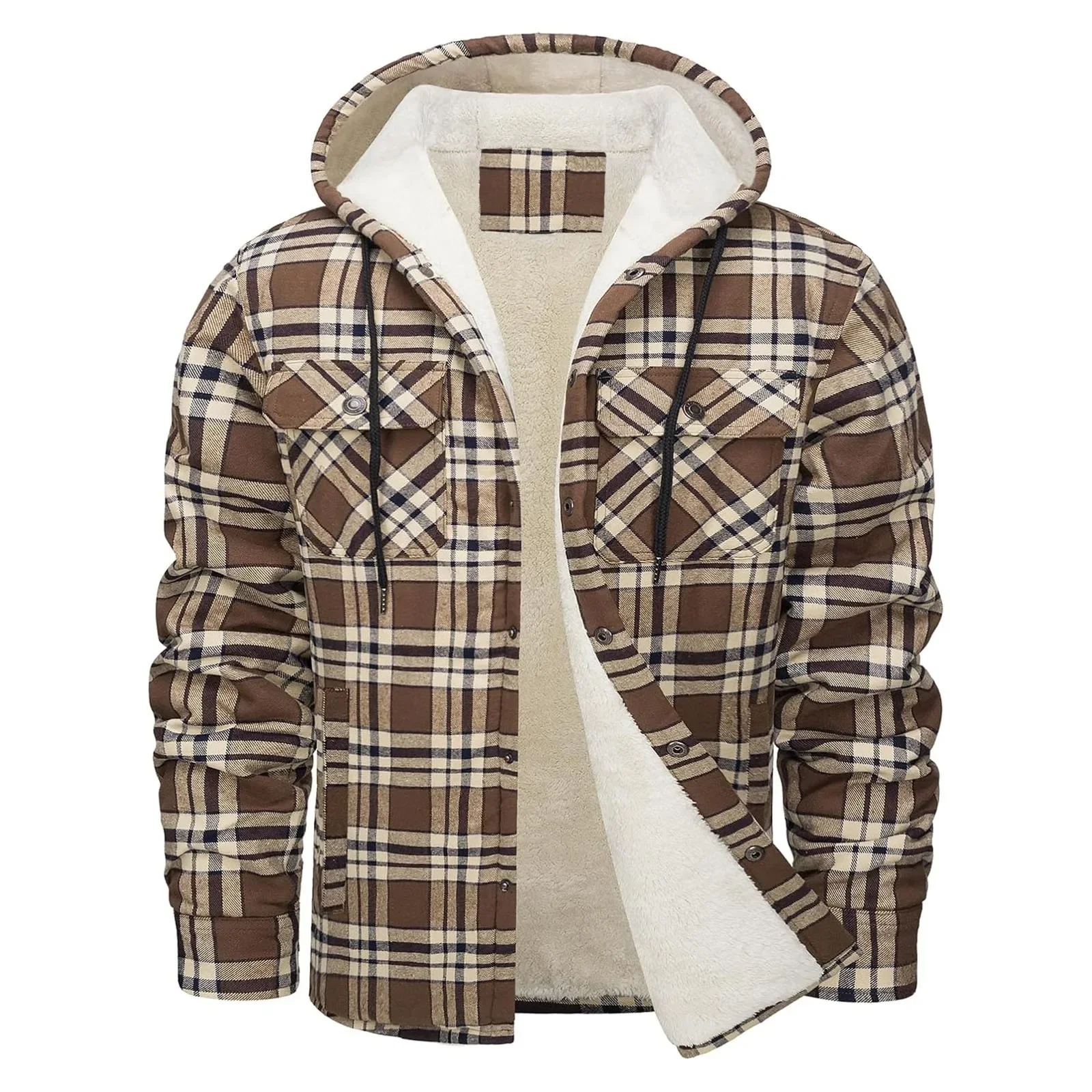 Mens Hoodies Thick Warm Flannel Hooded Mens Sherpa Fleece Lined Winter Coats Button Down Fashion Casual Plaid Shirt With Pocket