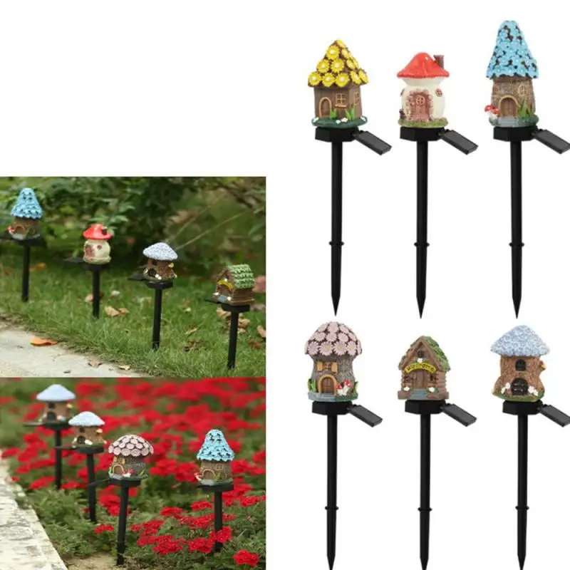 

Solar Lawn Light Multi Craft Miniature Fairy House Solar Powered Outdoor Decor LED Garden Light Resin Cottage Christmas Lamp