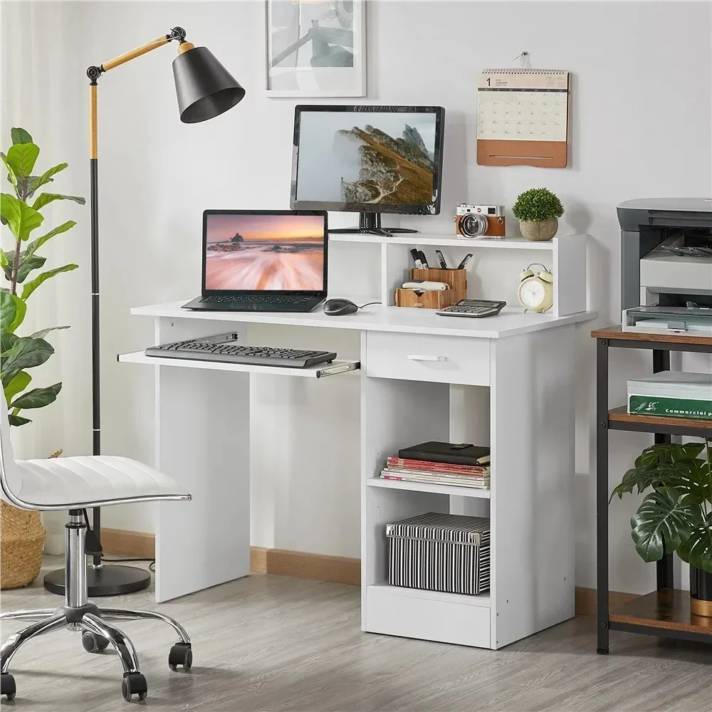 

Wooden Home Office Computer Desk with Drawers and Keyboard Tray, White