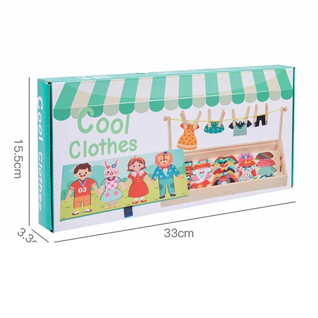 Drying Rack Clothes Dress-Up Jigsaw Puzzle Logical Thinking Matching Sorting Educational Game Kids Montessori Wooden Toys Girls 6