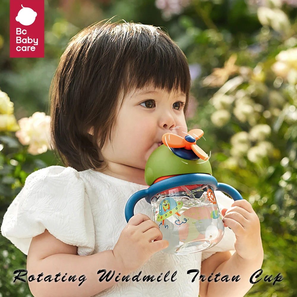 Bc Babycare Tritan Baby Sippy Cup Leak-proof Handle  Cold Water 360° Drinking Bottle Outdoor Kids Rotating Windmill Learning Cup