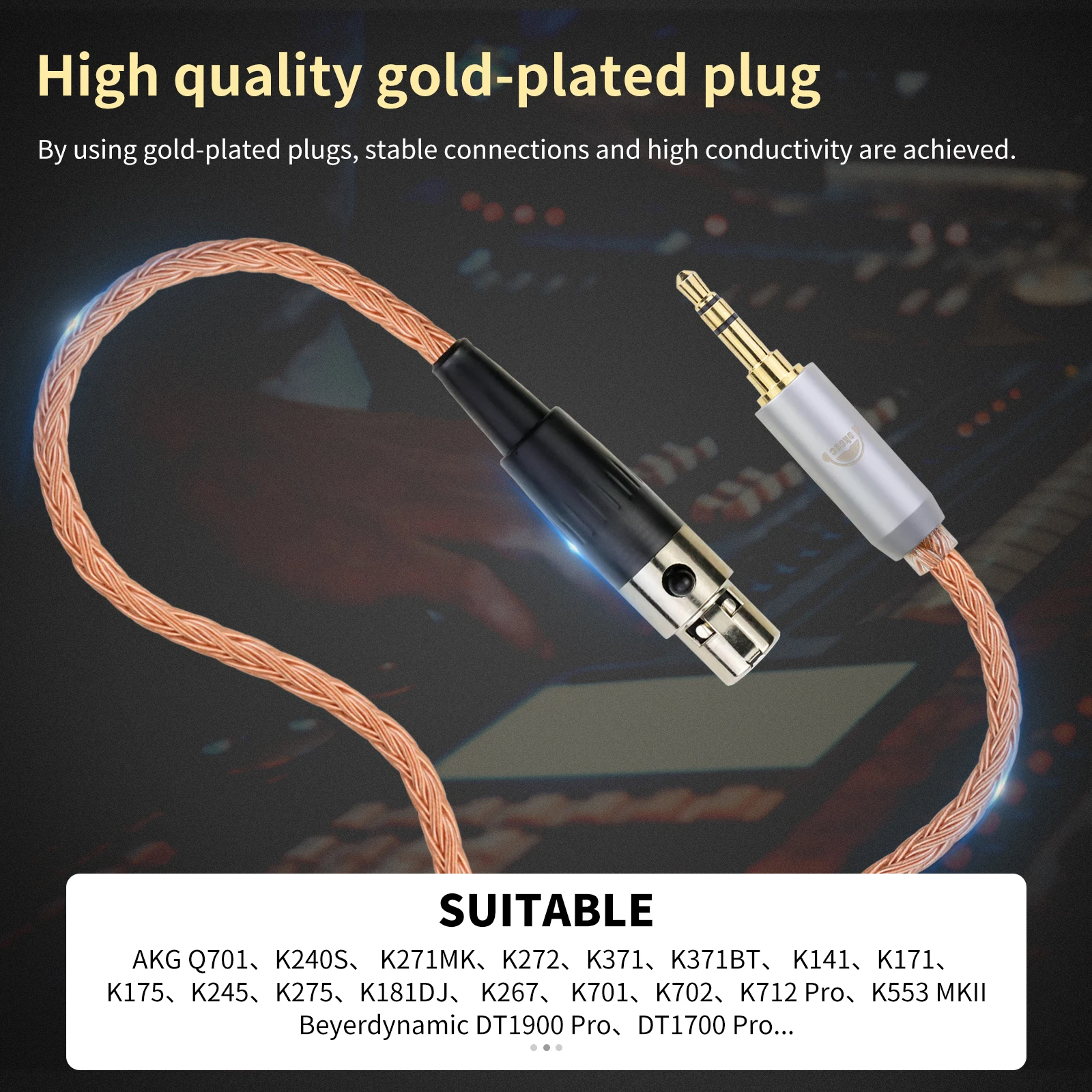 OKCSC Standard Balance Headphone Cable for AKG Q701 K240S Beyerdynamic DT1900 pro 2.5mm/3.5mm/4.4mm/6.35mm/4 Pin XLR/Type-C Plug
