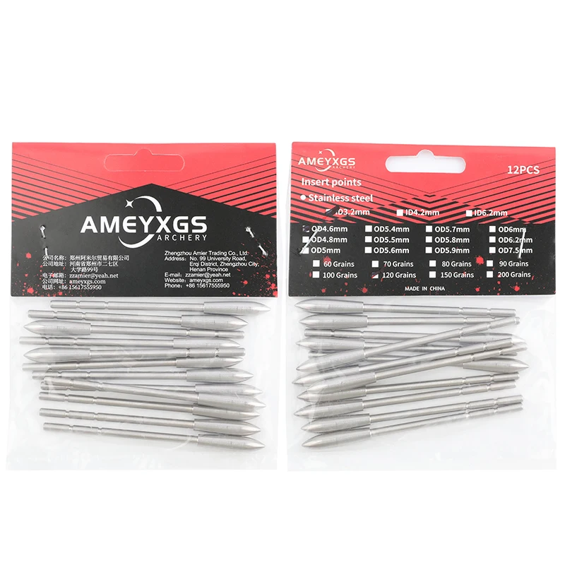 80/100/120gr Arrowheads Arrow Point for ID 3.2 mm Arrow Shaft OD 4.6/4.8/5.0mm Broad Head Target Archery Hunting 12PCS archery arrowhead