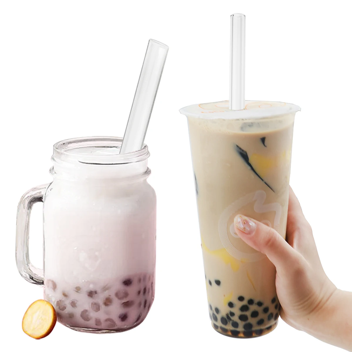 High Borosilicate Glass Straws Straight Reusable Drinking Straw Boba Bubble Tea Milk Smoothies Fruit Cocktails Bar Accessories glass straw set drinking straws