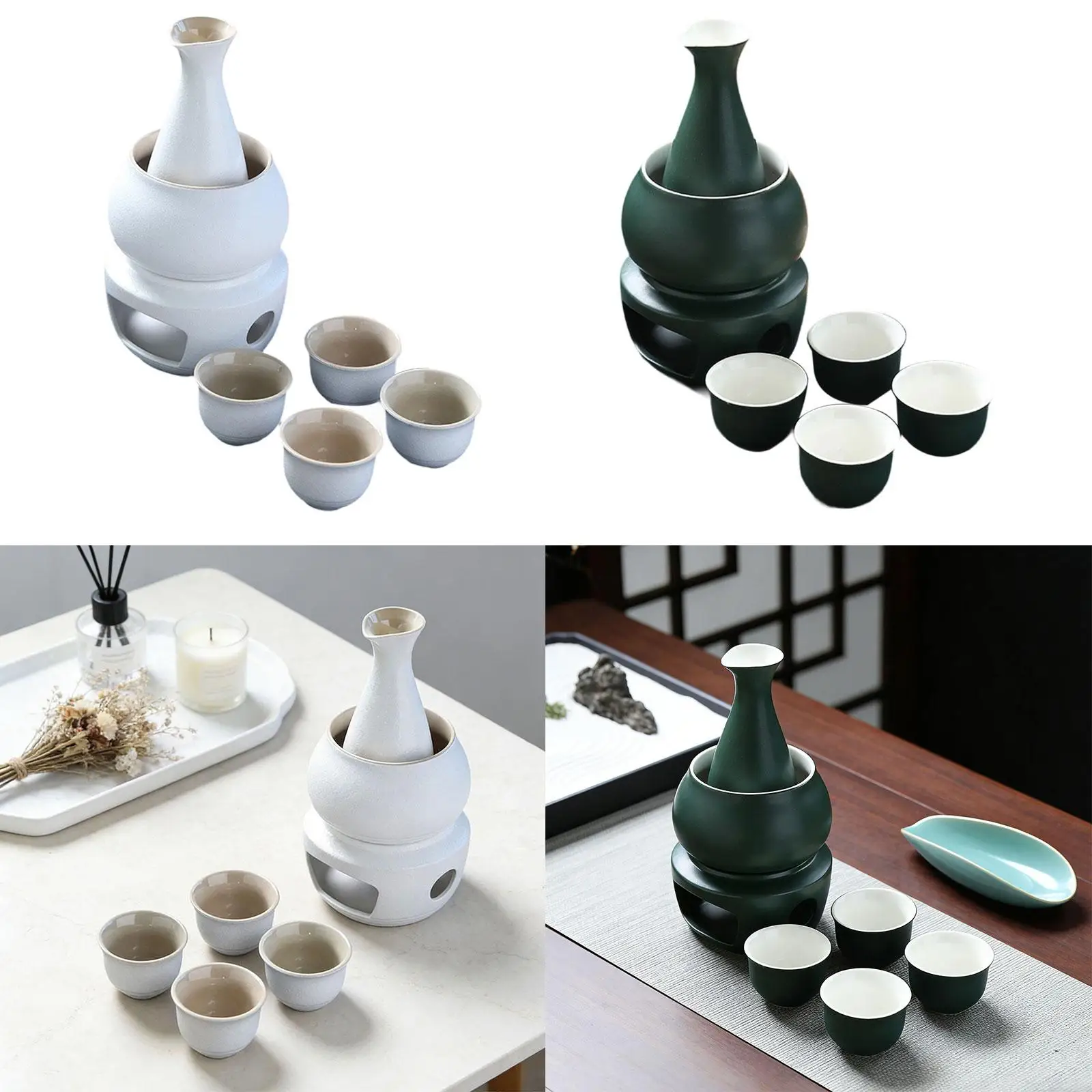 세라믹 사케 세트(워머팟 포함), 독창적인 도자기 사케 병(가정 및 레스토랑용)