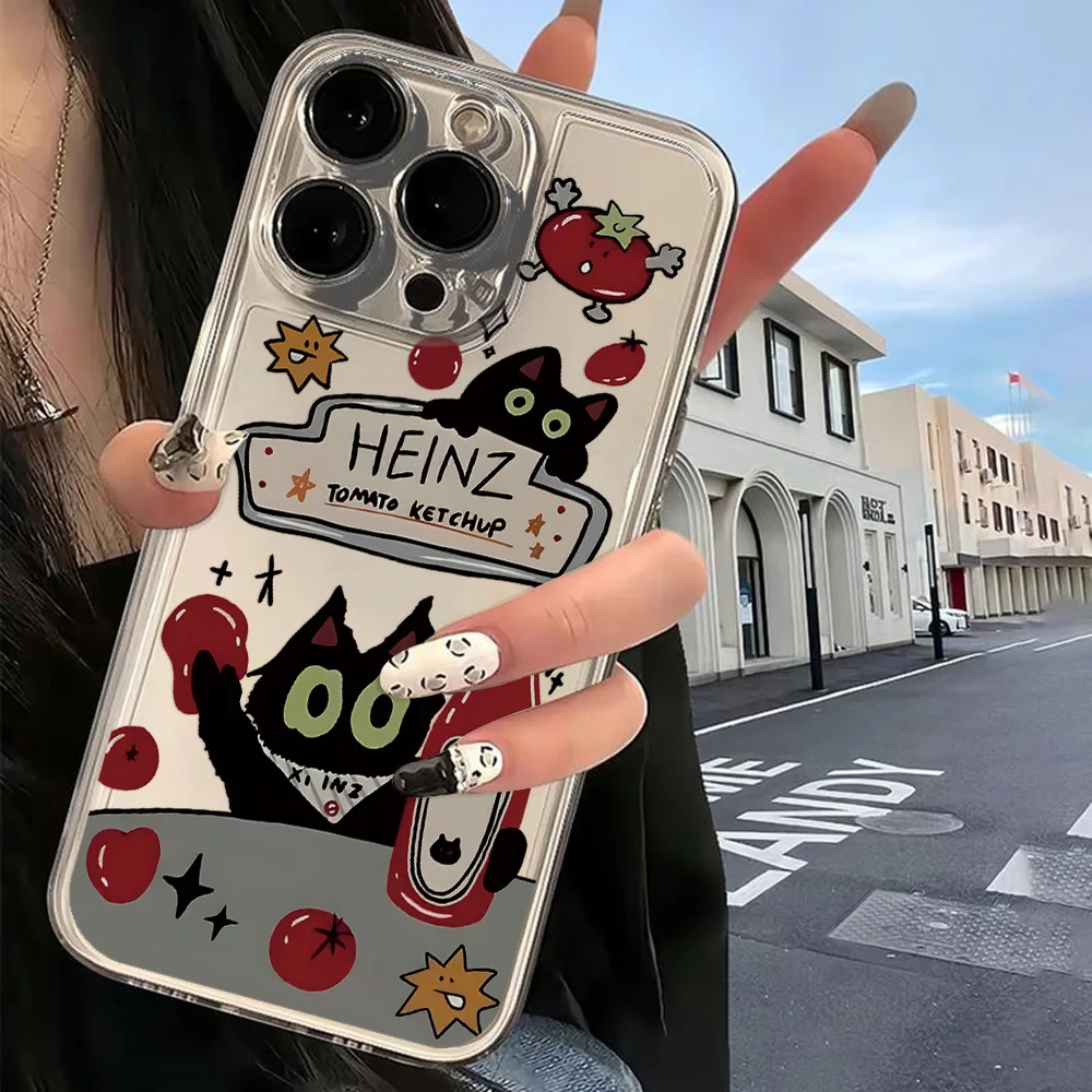 Tomato Sauce Black Cat Design Clear Soft Phone Case