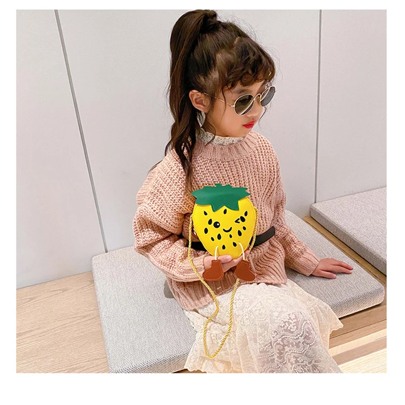 Cute Strawberry Shaped Purse For Girls - PU Crossbody Bag With Detachable Strap & Rivets, Yellow