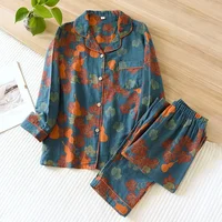 2026 Japanese Spring and Autumn New Women's Pajama Set 100% Cotton Vintage Long sleeved Pants Two Piece Set for Home Furnishings - Image 4