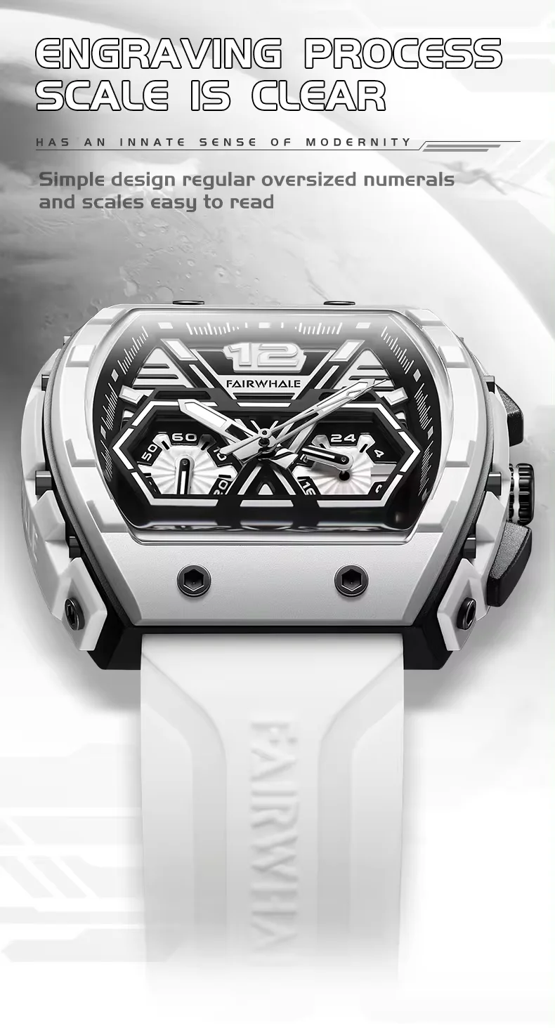 Mark Fairwhale Luxury Watches Mens Automatic Date Sports Silicone Quartz Clock Fashion Waterproof Tonneau Mille Wrist Watch 2023