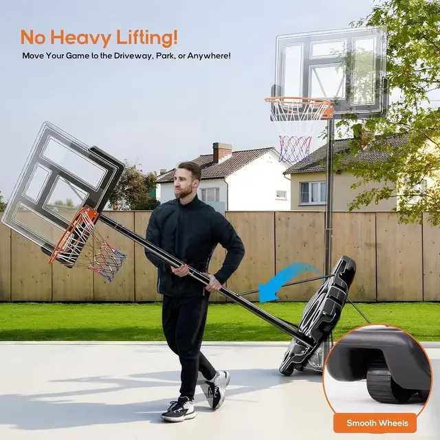 Adjustable Portable Basketball Hoop, 6.1-10ft, Shatterproof Backboard, Fillable Base for Pool/Backyard/Driveway