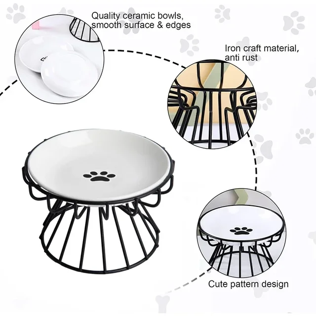 Ceramic Bowl with Metal Stand for Cat, Pet Food, Snack Bowl, Feeding Drinking Elevated Feeder, Kitten and Puppy Dish, Pet Supply 4