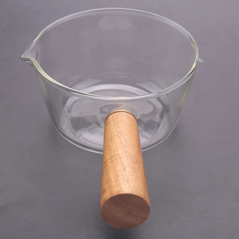 Glass Milk Pot With Wooden Handle 400Ml Cooking Pot For Salad Noodles Gas Stove Cookware